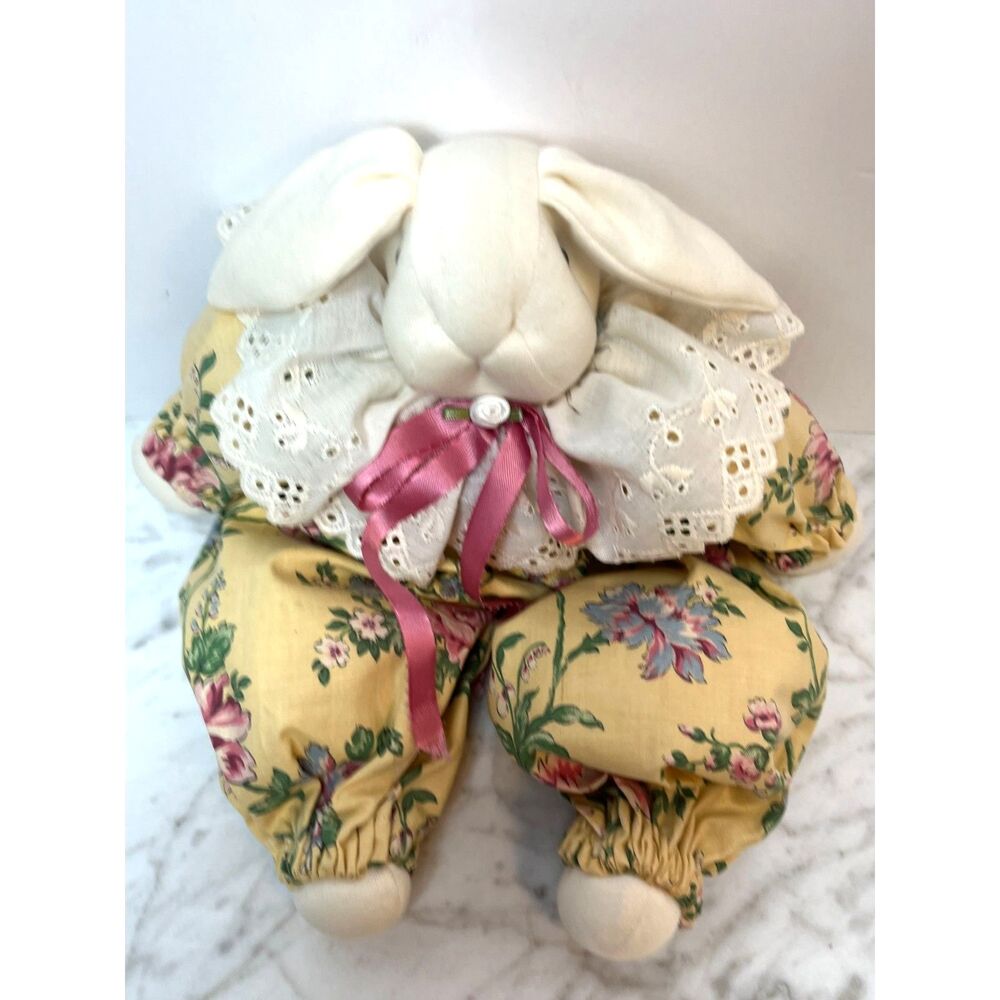 Vintage Handcrafted Sitting Bunny Rabbit Doll Spring Summer Figural Homemade